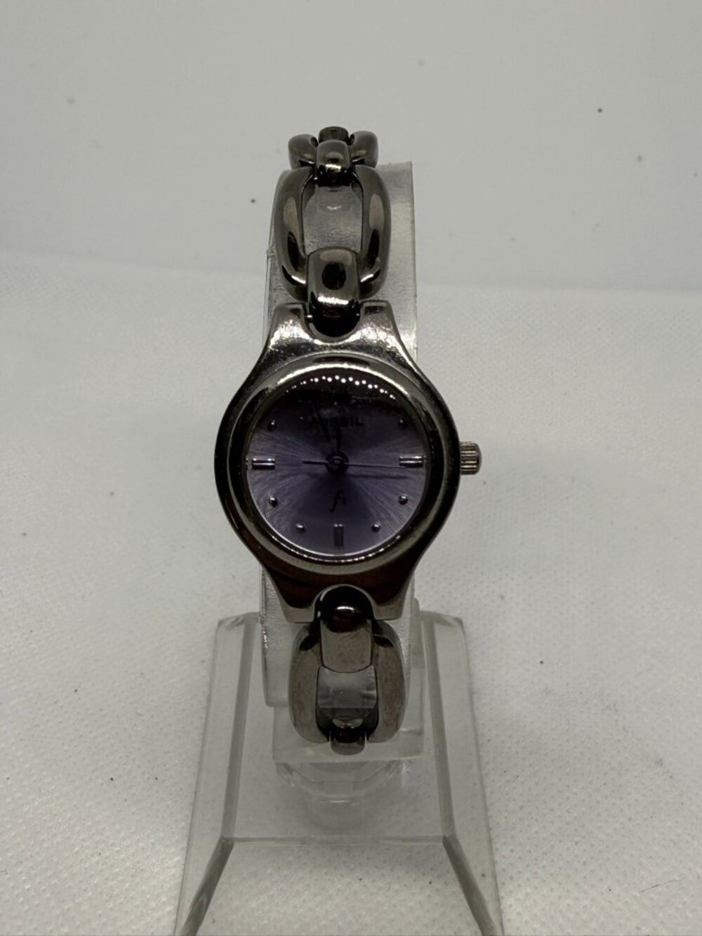 Fossil F2 Ladies Watch Gunmetal Gray Bracelet Lavender Purple Dial ES-9014